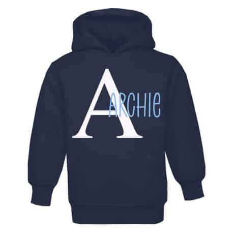 Baby and Kids Large Initial and Name Pull On Hoodie