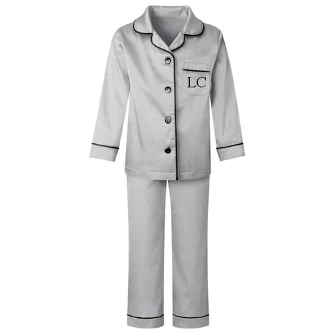 Personalised Initials Grey Satin Pyjamas