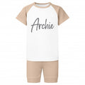 Baby & Kids Personalised Ribbed Shorts and T-Shirt Set - Taupe, Pink, Blue