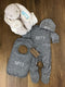 Personalised baby sleepsuit, hat, bib and teddy with blanket gift set