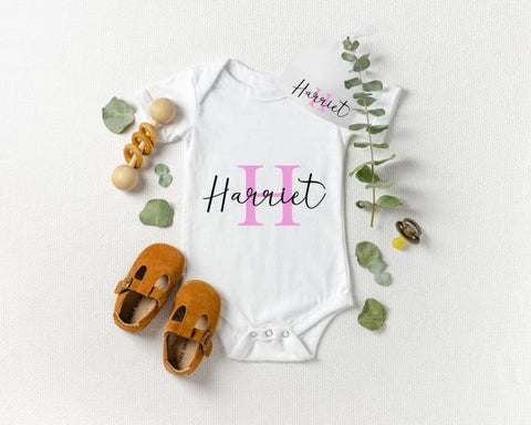 personalised named letter baby grow and hat