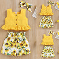 Baby Girl Summer Top and Sunflower Shorts and Headband Set